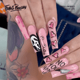 thumbnail image 1 of Fofosbeauty 24pcs Press on False Nails Tips, Coffin Fake Nails, Heart Grimace Pink, 1 of 9