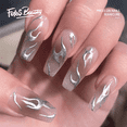 thumbnail image 1 of Fofosbeauty 24pcs Press on False Nails Tips, Coffin Fake Nails, Silver Flame, 1 of 9