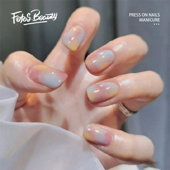Fofosbeauty 24pcs Press on False Nails Tips,Square Fake Nails, Square Ice Cream Color Halo