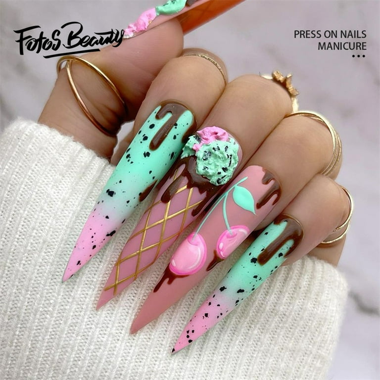 Cream Cherry Nails Set Cream Cherry Nails Set
