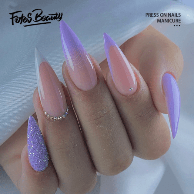 Fofosbeauty 24pcs Press on False Nails Tips, Stiletto Fake Acrylic