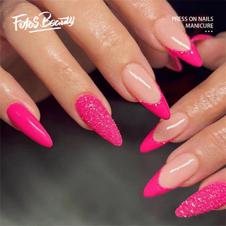 Cheers US Fake Nails Glossy Pure Color Nude Rhinestones Glitter Luxury  Medium Long Stiletto Almond Press on Nail False Tips Artificial Finger  Manicure 