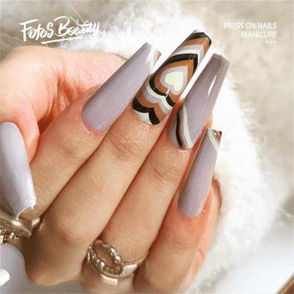 Fofosbeauty 24pcs Press on Nails, 2024 Fake Nails Long Coffin Tips Design, Cappuccino