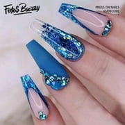Fofosbeauty 24pcs Press on Nails, 2024 Fake Nails Long Coffin Tips Design,Flash Blue