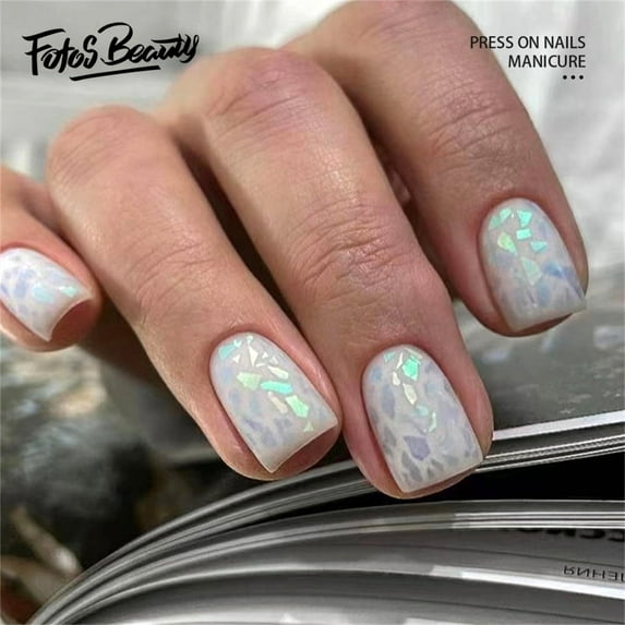 Fofosbeauty 24pcs Press on Nails, 2024 Fake Nails Square Tips Design, Glitter Fragments