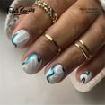 thumbnail image 1 of Fofosbeauty 24pcs Press on Nails, 2024 Fake Nails Square Tips Design, Irregular Blue-White Ripple Curve, 1 of 8