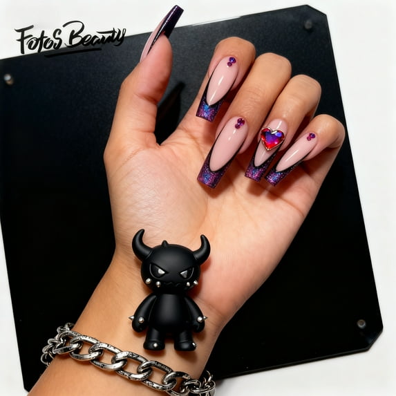 Fofosbeauty 24pcs Press on Nails, 2025 Fake Nails Tips Design,Coffin Long Ballet Burst Sparkle French Sweet Cool