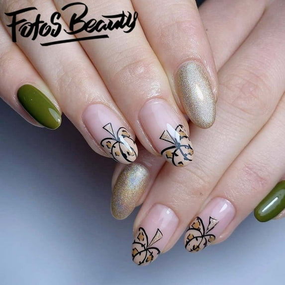 Fofosbeauty 24pcs Halloween Nails, Press on Nails False Nails Tips, Artificial Acrylic Nails for Salon Quality in Seconds,Almond Oval Glossy Pumpkin