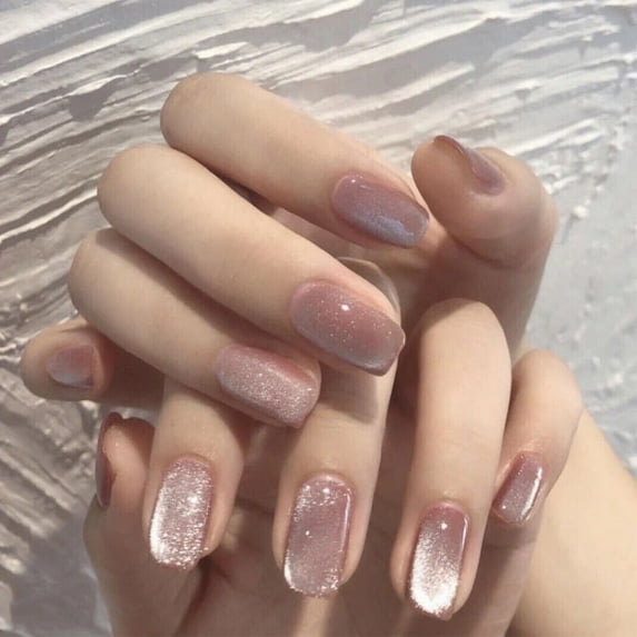 Fofosbeauty 24pcs Press-on Nails Coffin Manicure Nail Polish, Cateye Pink