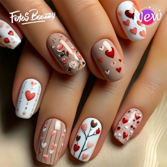 Fofosbeauty 24pcs Press on Nails, Fake Nails, Full Cover Acrylic Nails for Girls Women Kids, Coffin Multicolor Heart Rose
