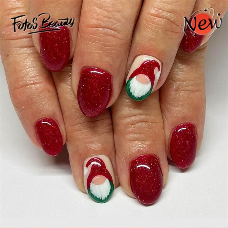 Fofosbeauty 24pcs Press on Nails, Oval Tip Nails, Christmas Fake