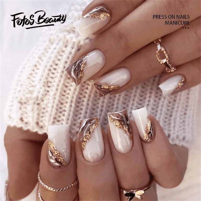 Acrylic nails with gold foil discount