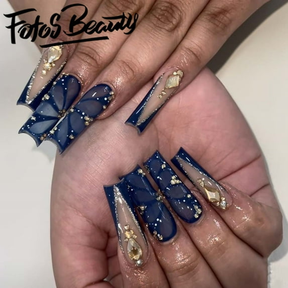 Fofosbeauty 24pcs Press on Nails,Supremely Fit Artificial Acrylic Nails Stick on Nails,Glue on Nails for Women Gift,Coffin Explosive Flash Diamonds