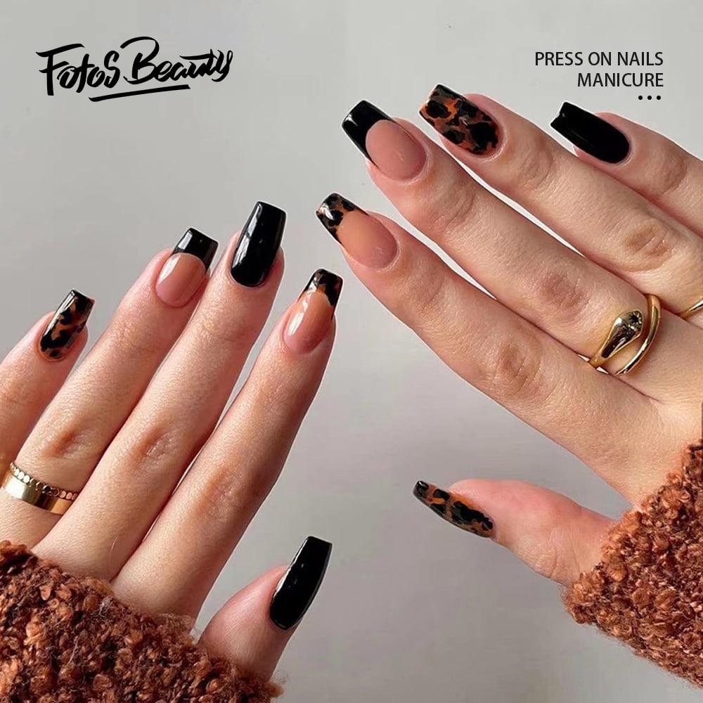The NailzStation Glossy Black Rose Gold Fake Nails / Artificial Nails/  Press on Gel Nails in Almond (Pack of 12 nails) with application kit Black  - Price in India, Buy The NailzStation