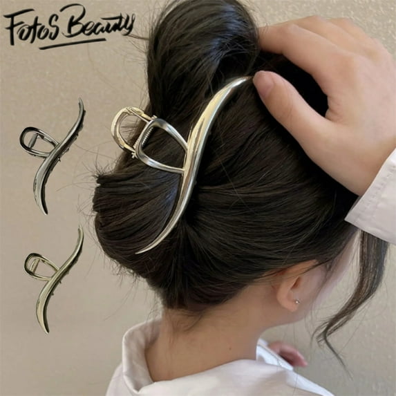 Fofosbeauty 2PC Metal Hair Clips for Women Girls, Non-slip Claw Clips, Gift for Thick Thin Hair, Silver + Gold