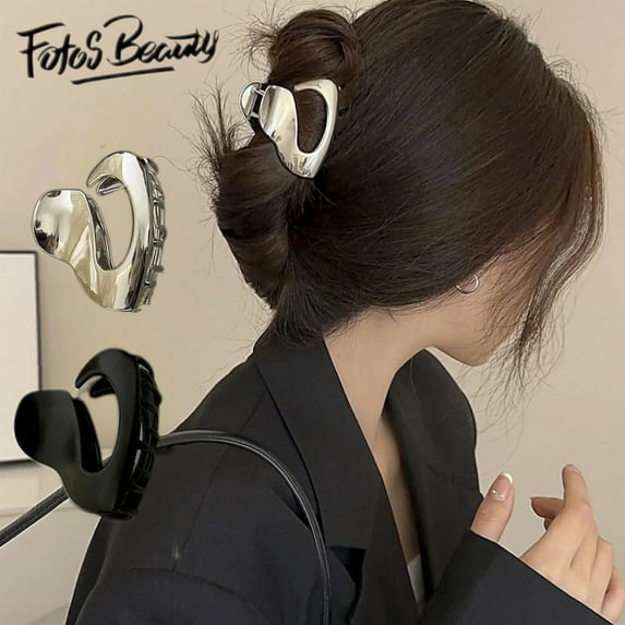 Fofosbeauty 2PCS Metal Hair Clips for Women Girls, Non-slip Claw Clips, Small Claw Clips for Thin/Medium Fine Hair, Silver+Black