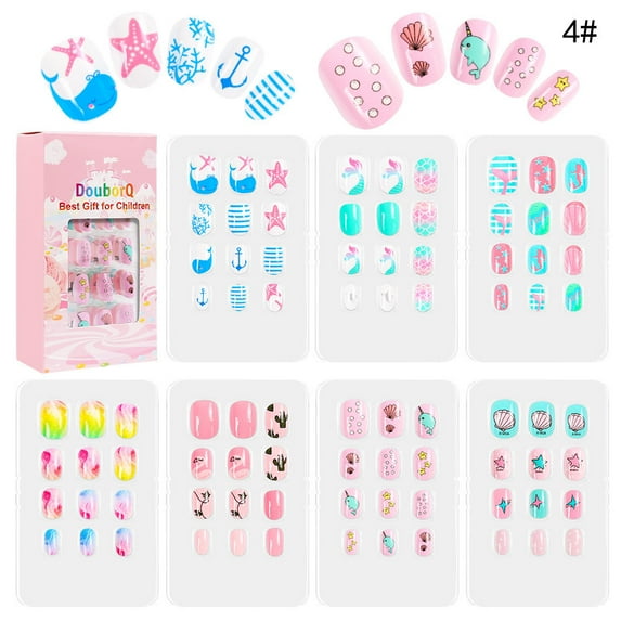 Fofosbeauty 84 Pcs Children Press on Nails Kits Kids Girls False Nails, Short Artificial Fake Nails Cute Full Cover Tip Kit for Children Little Girls with 5 sticker +1 File#3