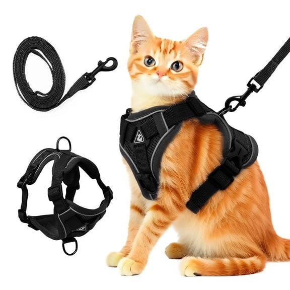 Xekoro Cat Harness and Leash for Walking, Escape Proof Soft Adjustable Vest Harnesses for Cats, Easy Control Breathable Reflective Strips Jacket, Black M