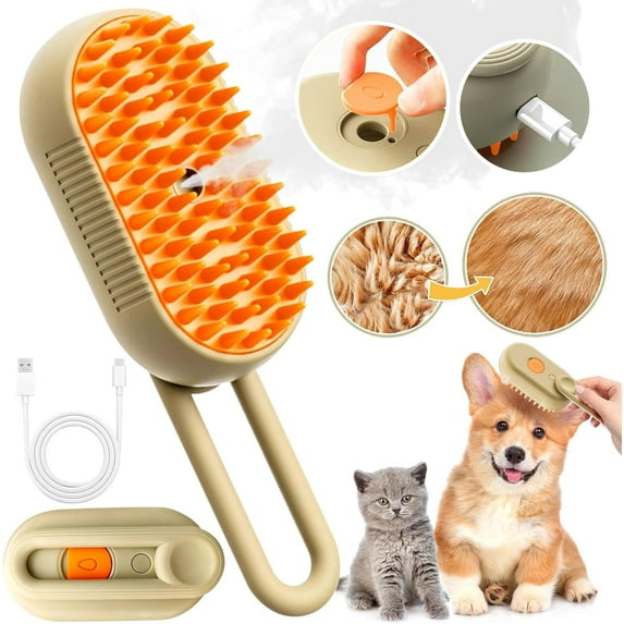 Xekoro Cat Steam Brush for Shedding with Foldable Handle 4 in 1 Rechargeable Steam Brush for Cats and Dogs,Haired Pets Defur Comb for Cats Pet Spray Grooming Tool for Hair Removal & Massage