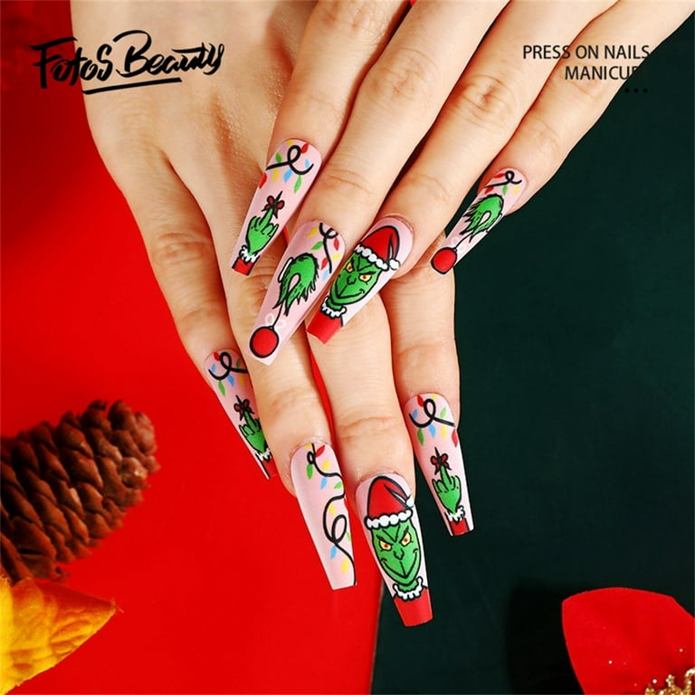 Red Bling Press on Nails Glue on Nails Long Nails Stick on Nails