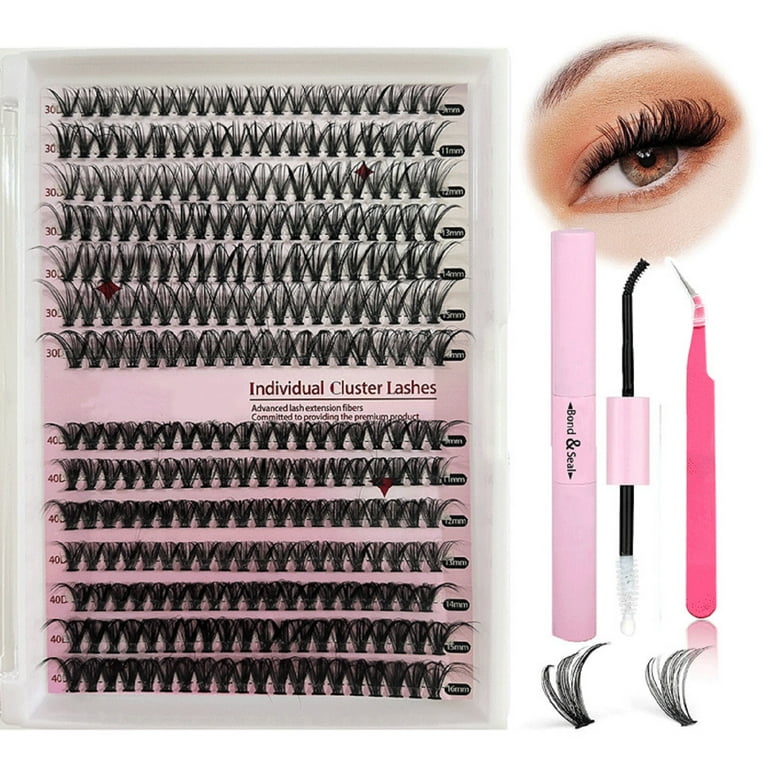 Fofosbeauty DIY Eyelash Extension Kit 280pcs Individual Lashes Cluster 9 16mm Mix 30D 40D with Lash Bond and Seal and Remover Lash Applicator for Beginners Walmart