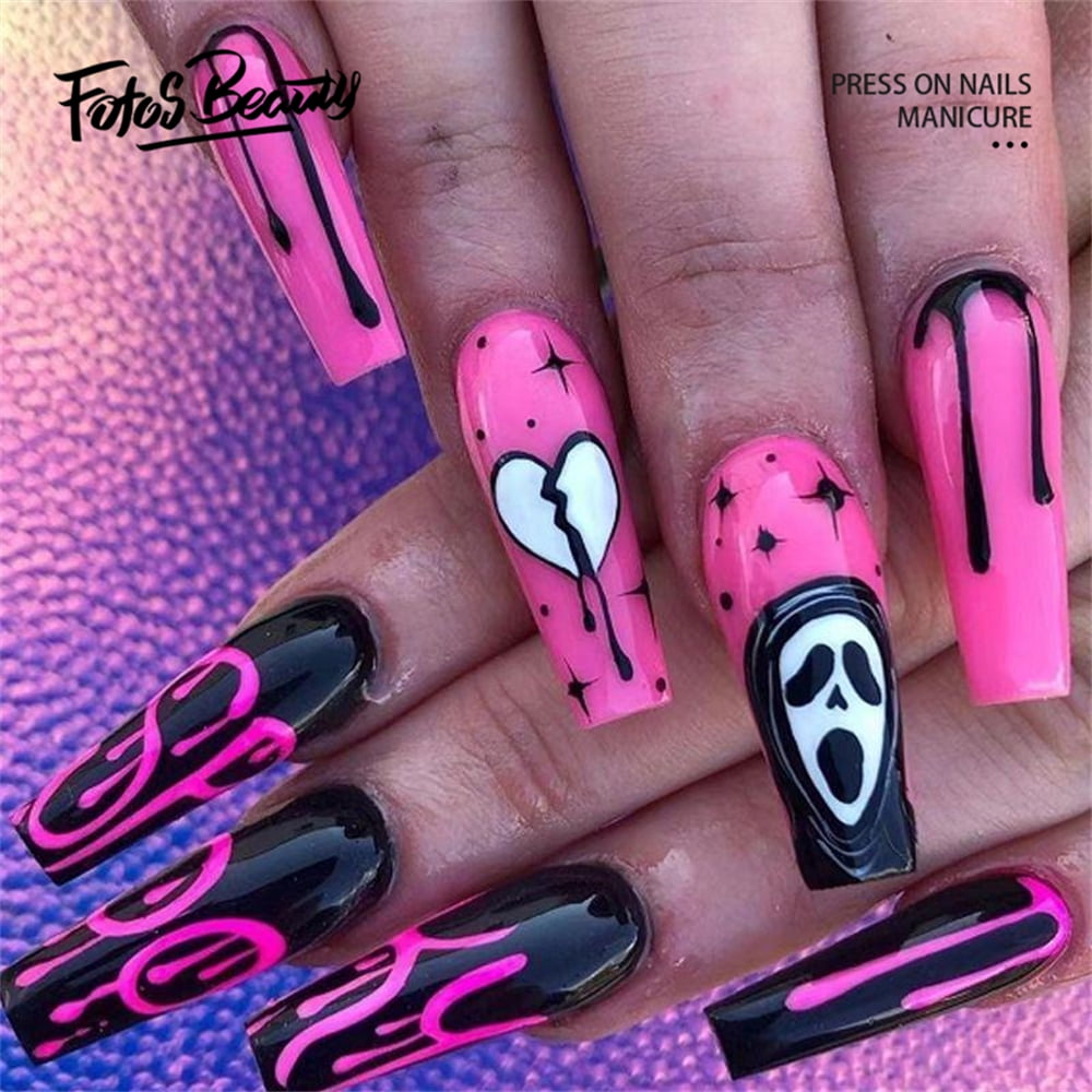 Halloween Decoration Fofosbeauty 24 pcs Long False Nails, Press-on Nails  Designs 2022, Coffin Mint Matte Spider 