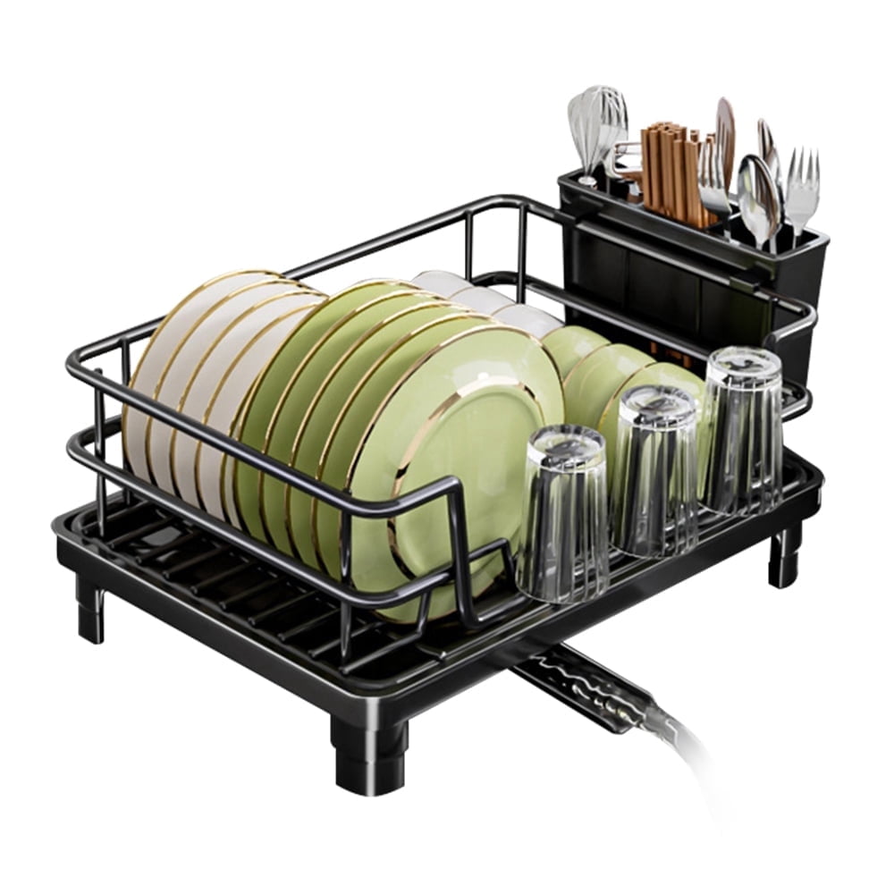 Fofosbeauty Dish Drying Rack for Kitchen Counter - Large Dish Rack with Drainboard, Rustproof Dish Drainer with Utensil Holder for Sink, Black - Walmart.com