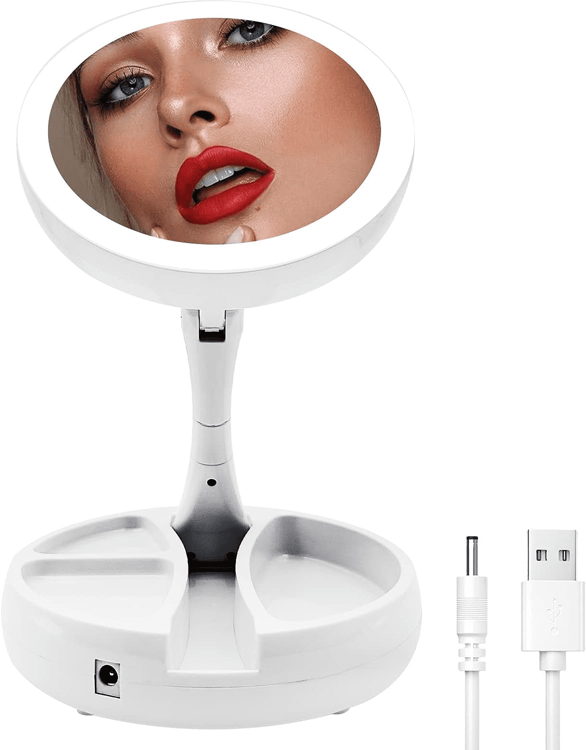 Fofosbeauty Foldable Travel Makeup Mirror 360° Rotation, LED Magnifying