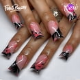 thumbnail image 1 of Fofosbeauty Press on Nails Tips, 24pcs Artificail Nails Tips Design, Duckbill French Black Oblique Edge Flower, 1 of 6
