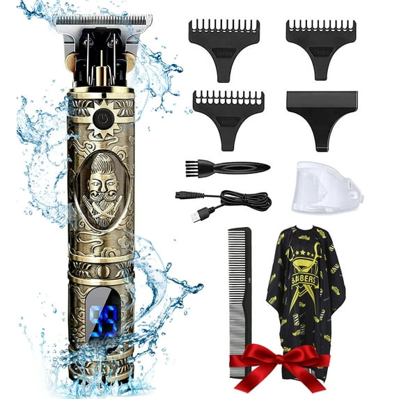 Fofosbeauty Professional Hair Clippers for Men, Cordless Rechargeable T-Blade Trimmer with Zero Gaps, LCD Display, Gold Hair Cutting Kit – Perfect Gift for Men