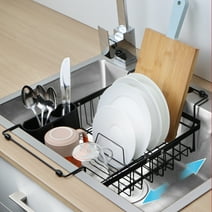 Fofosbeauty Sink Dish Drying Rack - 3 Sizes Capacity Expandable Over Sink Dish Rack, in Sink Dish Drainer for Kitchen Counter with Utensil Holder Large Capacity, Fit 14"-17.5" Sink, Black