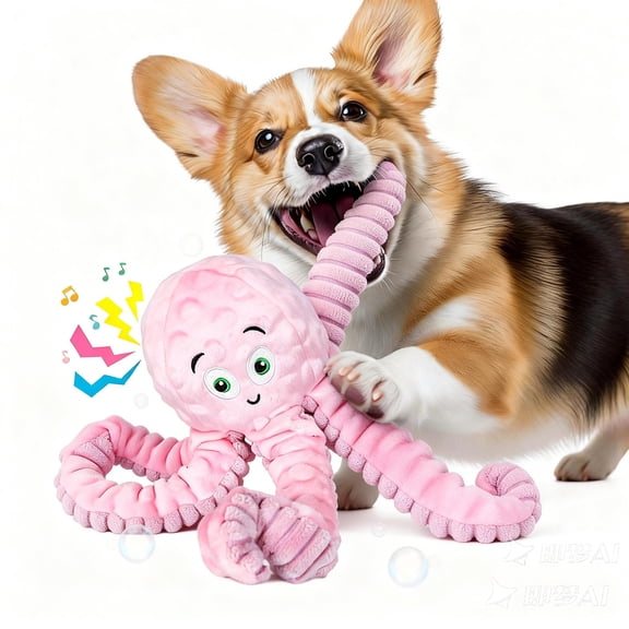 Xekoro Squeaky Dog Toys for Aggressive Chewers, Octopus-Tug of War Dog Toys for Large Breed Tough Interactive Stuffed Dog Chew Toys for Puppies Small & Large Dogs, Pink