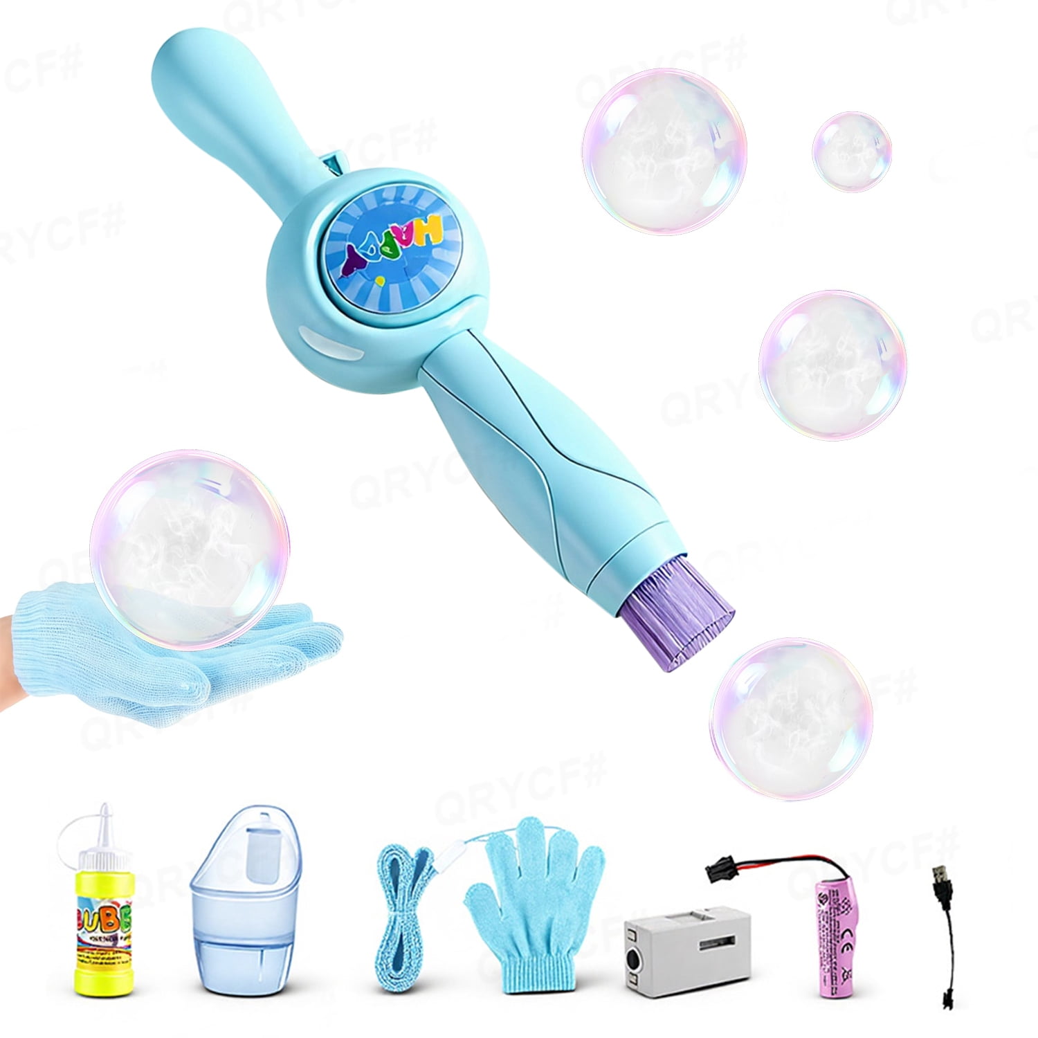 Fog Bubble Machine Toys Rechargeable Automatic Electric Smoke Bubble Machine Lights & Music Christmas Birthday-Blue