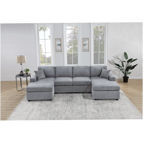 Fog Colored Corduroy Sectional Couch Set, 2-Pc LAF/RAF Chaise and Armless Loveseat for Modern Living Room
