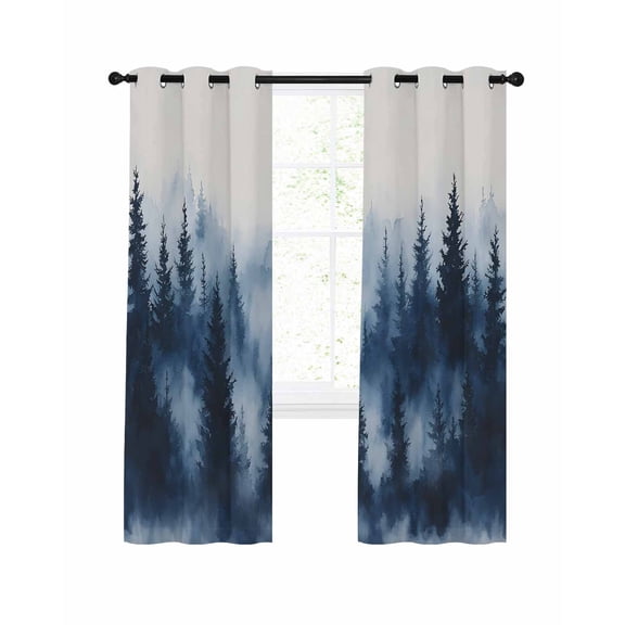 Fog Forest Blackout Curtains 63 Inch Length Abstract Dark Black Mystery Tree Forest Watercolor Spring Thermal Insulated Window Curtain Window Drapes 2 Panels for Bedroom Living Room 42"Wx63"L