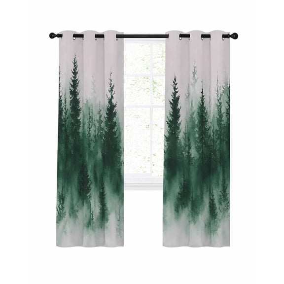 Fog Forest Blackout Curtains 96 Inch Length Abstract Mystery Spring Dark Green Forest Tree Watercolor Thermal Insulated Window Curtain Window Drapes 2 Panels for Bedroom Living Room 52"Wx96"L