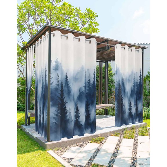 Fog Forest Outdoor Curtains for Patio, Abstract Dark Black Mystery Tree Forest Watercolor Spring Waterproof Weatherproof Outside Privacy Curtains Outdoor Drapes for Porch 54x108 Inch, 2 Panel