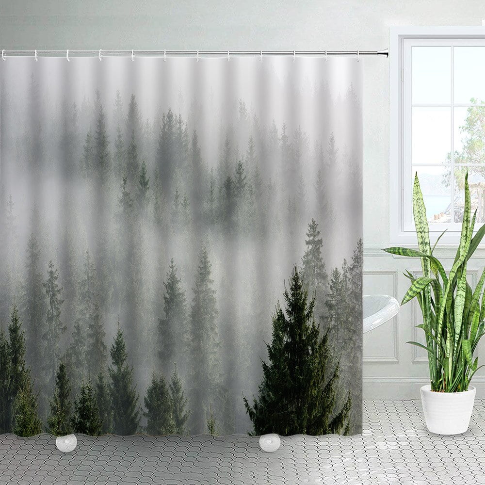 Fog Forest Shower Curtains Mist Pine Trees Natural Landscape Bath ...