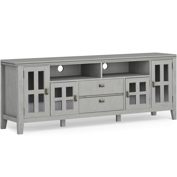Fog Grey 72 Inch Modern TV Stand with Storage, Extra Wide Entertainment Center for TVs up to 80 Inches, Wood Media Console with Glass Doors and Drawers