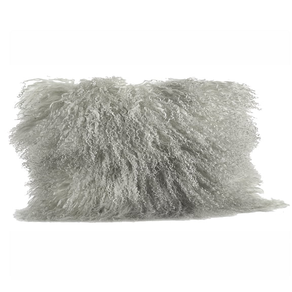Fog Grey Color Real Mongolian Lamb Fur Pillow, Includes Pillow Filling. 12 Inch X 20 Inch Oblong