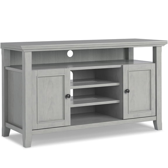 Fog Grey Solid Wood TV Stand for TVs up to 60 Inches, Wide Media Console with Storage Cabinets and Adjustable Shelves