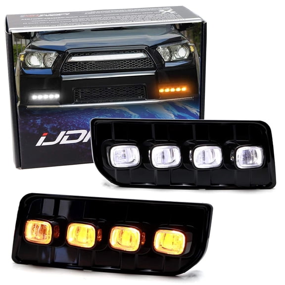 Fog Lamp Replace White/Amber Sequential Blink Switchback LED DRL Fog Light Kit For 2014-2022 Toyota 4Runner Limited, 4-Lamp Assembly w/Turn Signal Feature