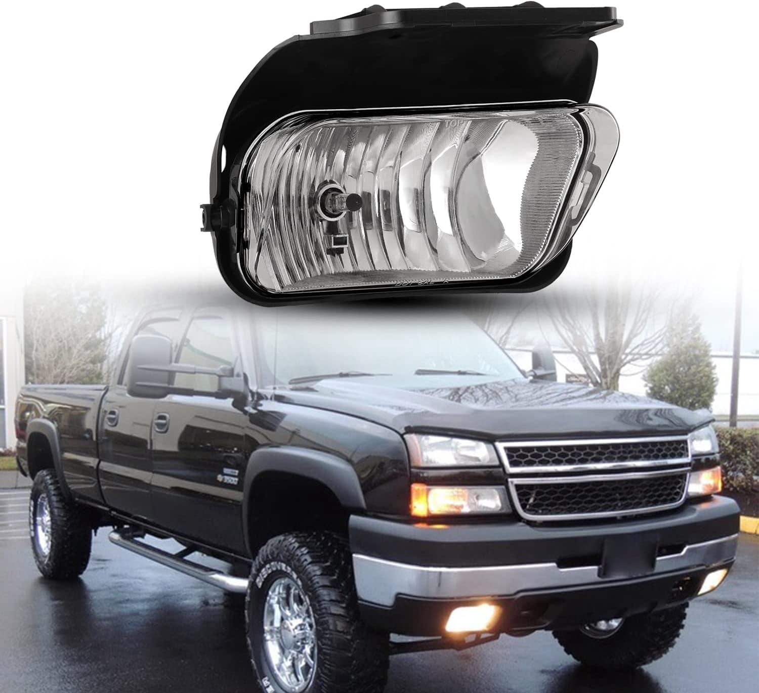 Fog Lights Assembly for 2003-2006 Chevy Silverado 1500/2500/3500/1500HD/2500HD,2002-2006 Chevy Avalanche w/o Body Cladding(Clear Lens/Passenger Right Side)