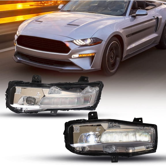 Fog Lights Assembly for 2018-2022 Ford Mustang, Driving Fog Lights Lamps Replacement with Sequential Turn Signal Light and Daytime Running Light, Driver Passenger Pair Side