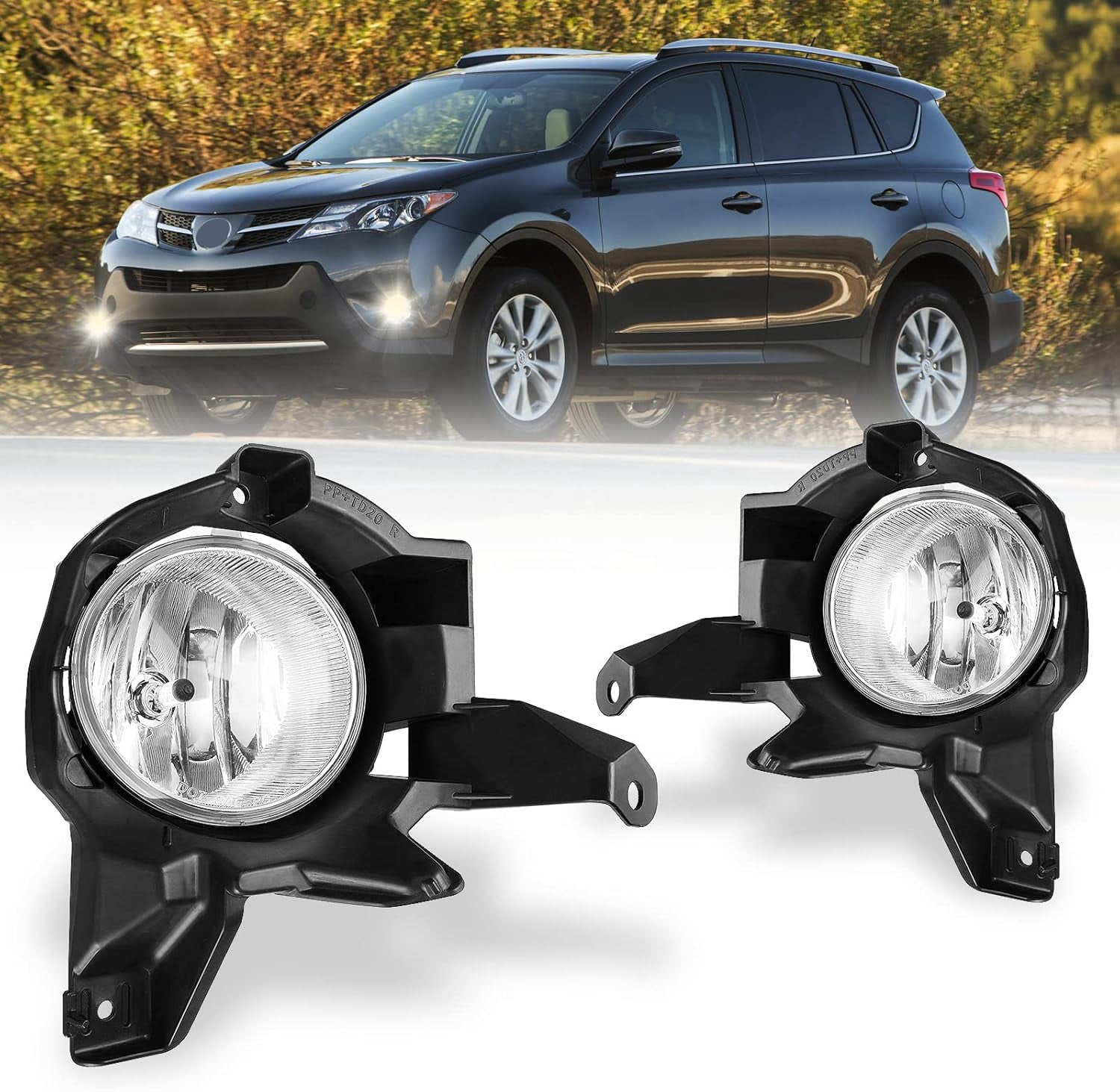 Fog Lights Assembly for Toyota RAV4 2013 2014 2015,OEM Replacement Fog Lamps Clear Lens with Bulbs-H16 12V 19W