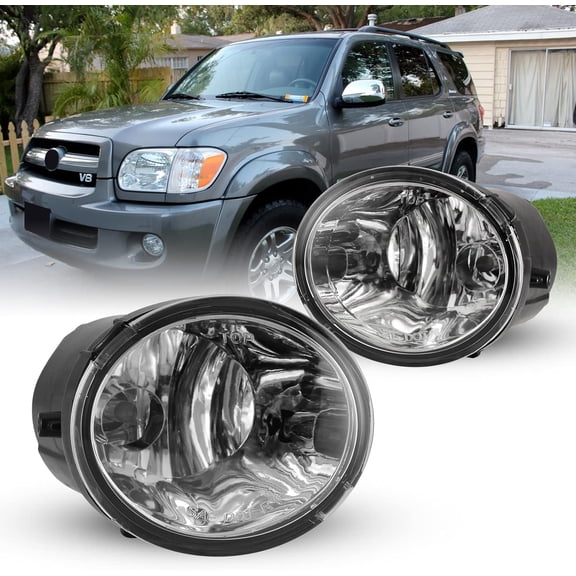 Fog Lights Compatible with 2000-2006 Toyota Tundra & 2001-2007 Sequoia,Driving Lamps Replacement with Bulbs 9006 12V 51W included Wiring Kit & Switch-1 Pair (Clear Lens)