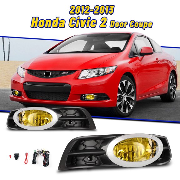 Fog Lights for 2012 2013 Honda Civic 2 Door Coupe Yellow Lens Switch Kit 1 Pair