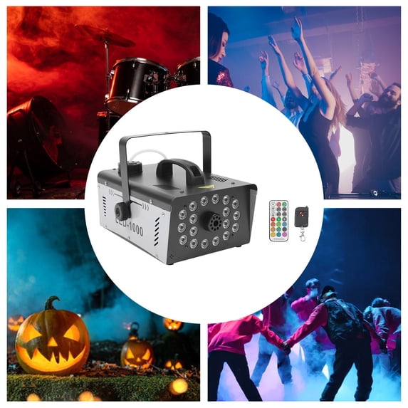 Fog Machine 1000W with 18 RGB LED Lights, Smoke Machine with Dual Remote Control (Fog + Light), 13 Colors 4 Modes, 1L Tank Fast Heat-Up, Overheat Protection for Halloween Parties, Weddings, DJ Stages
