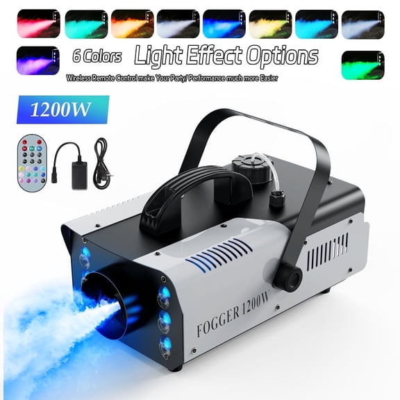 Easter Fog Machine, 1200W 6000CFM Smoke Machine, 6 Colorful LED Lights Stage Effect Machine with Wireless Remote Control for Wedding DJ Disco Party Stage