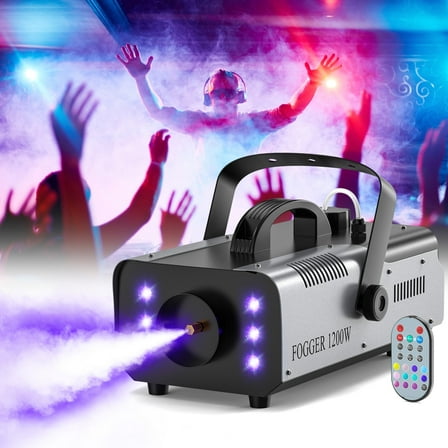 Fog Machine 1200W and 6000CFM Smoke Machine with Wireless Remote Control and 6 Colorful LED Lights for Christmas Thanksgiving Wedding Stage Effect DJ Disco Party Stage